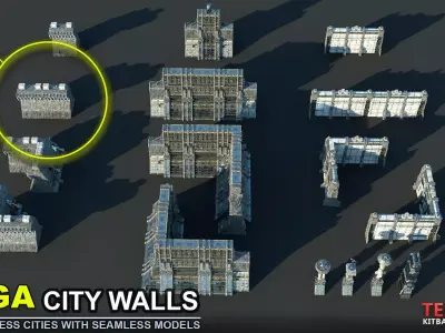 FREE MEGA CITY WALLS SCI-FI KITBASH 3D model Free 3D model