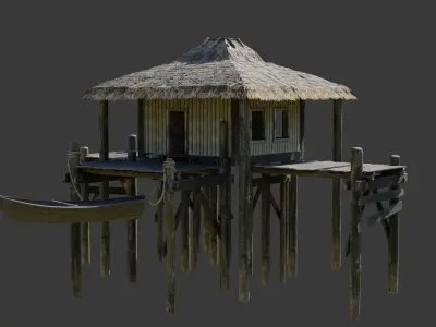 Wooden Bungalow Low-poly 3D model