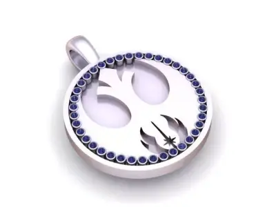 The Rebel Order  White Gold Medallion with Blue Sapphire Halo 3D print model