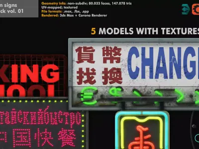 Neon signs pack volume 01 Free low-poly 3D model