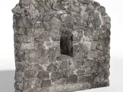 Old castle wall part D Low-poly 3D model