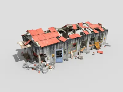 4 low poly destroyed buildings pack 1 Low-poly 3D model