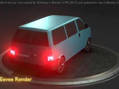 City Car 57 Commercial Minibus Type-C Blue Low-poly 3D model