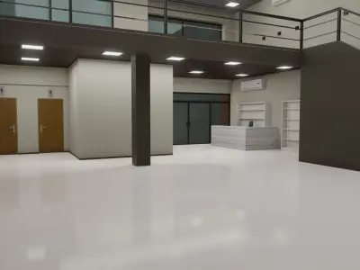 Store with orange sign Low-poly 3D model