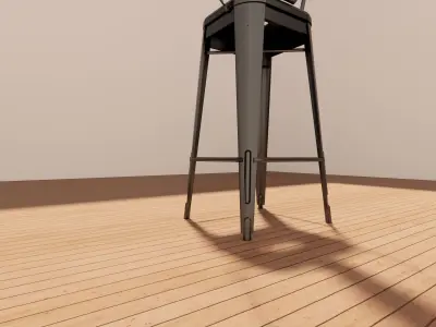 Industrial Bar Chair 3D Model - Metal - Wood Low-poly 3D model