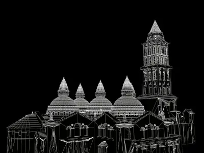 Basilica church with two towers 3D model