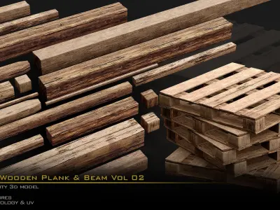 Wooden Plank and Beam Vol 02 Medieval 3D Asset Pack Low-poly 3D model
