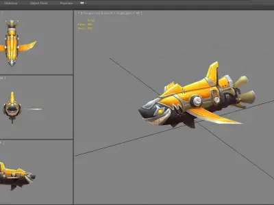 Cartoon shark rocket character Low-poly 3D model