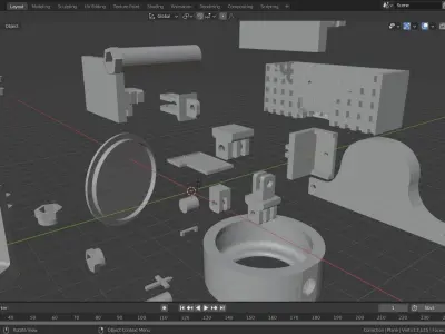 Randome parts for decoration from various 3D printing Projects Low-poly 3D model