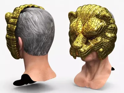 Decorative Lion Face Party Mask on Head 3D model