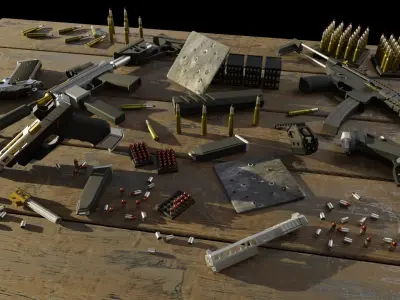 Collection of guns and SMGs 3D 3D model