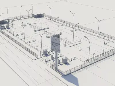 Parking lot with building and road 3D model