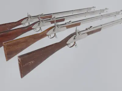 Low Poly PBR Rifle with wooden handle Low-poly 3D model