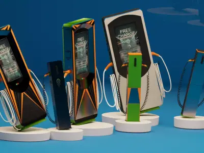 EV Charging Station Collection Set Modern Charging Pack Low-poly 3D model