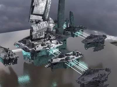 Halo Forerunner Inspired Hologram Bridges Extended Fortress 3D model