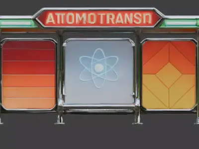 Retro-Futuristic Atompunk Bus Stop 3d Low-poly 3D model
