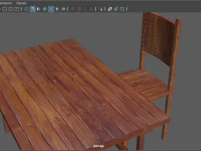 Wood Table and Chair Free low-poly 3D model