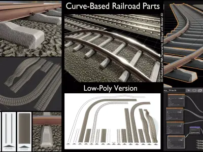 Railroad Parts - Low-Poly and Curve-Based Low-poly 3D model