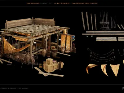 Street bazaar environment kit and props Unreal 5 realistic style Low-poly 3D model