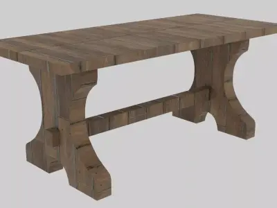 Wooden Bench Chair with Textures Low-poly 3D model