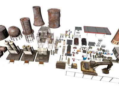 Industrial Construction Site 3D Asset Pack PBR Textured Low-poly 3D model