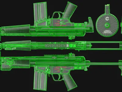 Fleming Firearms HK51 - PDW Carbine Pack - Game Asset Low-poly 3D model