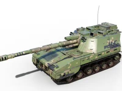 4 coatings of PLA Army PLZ45A4 155mm self-propelled howitzer Low-poly 3D model