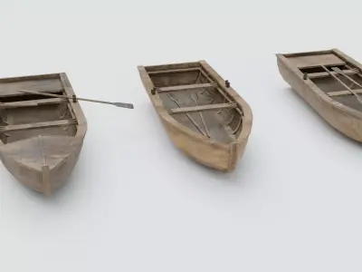 Game Ready Boats Pack - 3 Wooden Boats Low-poly 3D model
