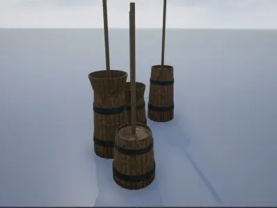 Medieval Wooden Butter Churns Low-poly 3D model
