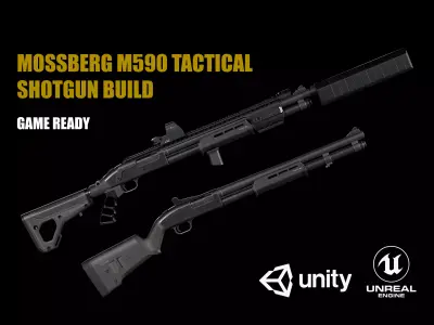 Mossberg 590 Tactical 12 Gauge Shotgun Build Low-poly 3D model