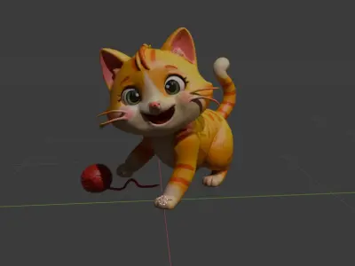 Cute Cartoon Cat Playing Free 3D model