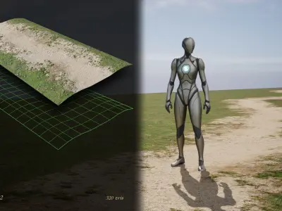 Country roads 01 - Dynamic medieval roads set Low-poly 3D model