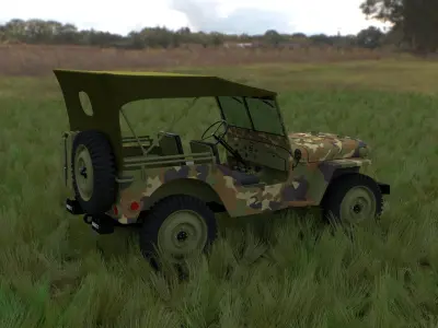 Full w chassis Jeep Willys MB Military Camo HDRI 3D model