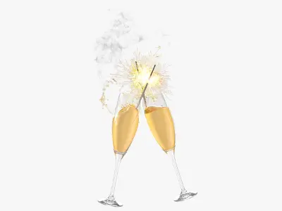 Festive Glasses with Champagne and Sparklers 3D model