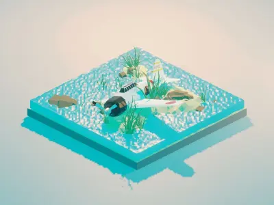 Airplane 3D model crash models plane  low poly game ready Low-poly 3D model