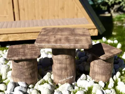 Outdoor Wooden Table and Chairs 3D model
