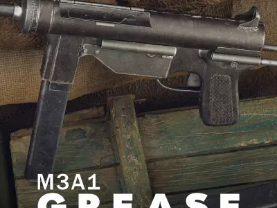 M3A1 Submachine Gun - WW2 Game Weapon - Nanite Mesh and Highpoly 3D model