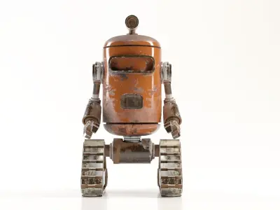 Stylized Vintage Robot with Tank Tracks  Game Ready 3D model