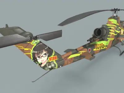 Bell AH-1S Cobra JGSDF Wakana Kisarazu Basic Animation Low-poly 3D model