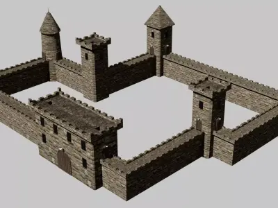 Modular castle Low polly 3D Model Game ready Free low-poly 3D model