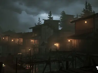 Asian Fishing Village Environment Low-poly 3D model