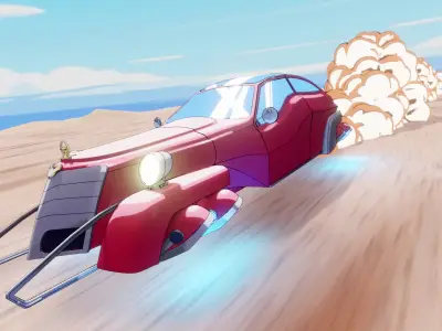 Sci-FI old car Animation Free low-poly 3D model