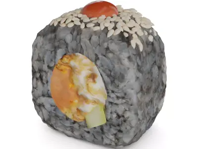 Sushi Smoked salmon cucumber onion chips cream chili sauce se... 3D model