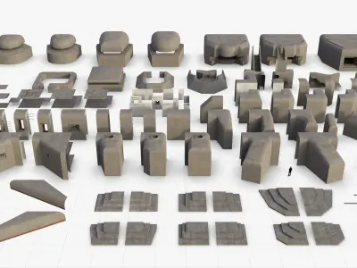 Modular Bunker WWII Low-poly 3D model