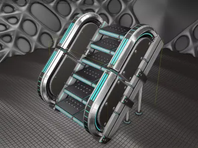 Sci-Fi Stairs - 32- Silver Blue Neon Light Version Low-poly 3D model