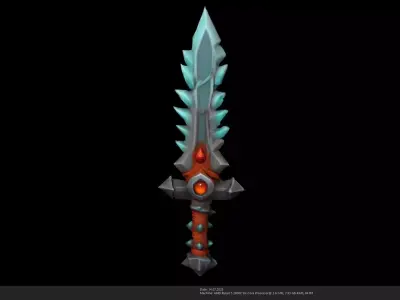 Stylized Frostfire Blade 3D Model - Game Ready Sword - AI Low-poly 3D model