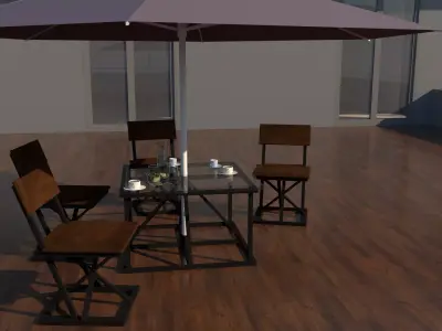 Outdoor coffee table combined with umbrella  3D model