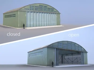 Airport Hangar SmallHangar 01 closed open   Low-poly 3D model