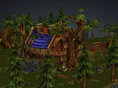 Exclusive Toon Cartoon Village Low Poly 3D Model Low-poly 3D model