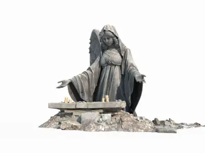 Ancient sculpture of angel with folded wings 3D model